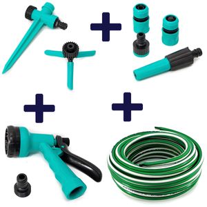 Combo Manguera Tricolor 1/2 x 15 Mt + Kit Lanza + Regador
