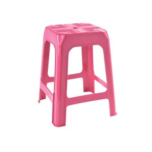 Banqueta Rosa De Plástico Cuadrada Reforzado Apilable