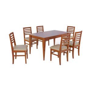 Combo Mesa Pacifico 1,50 + 6 Sillas Castaño Tapizada Crudo Inmacol