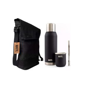 Set Termo 1L Mate Steel Bombilla y Matera Matte Black