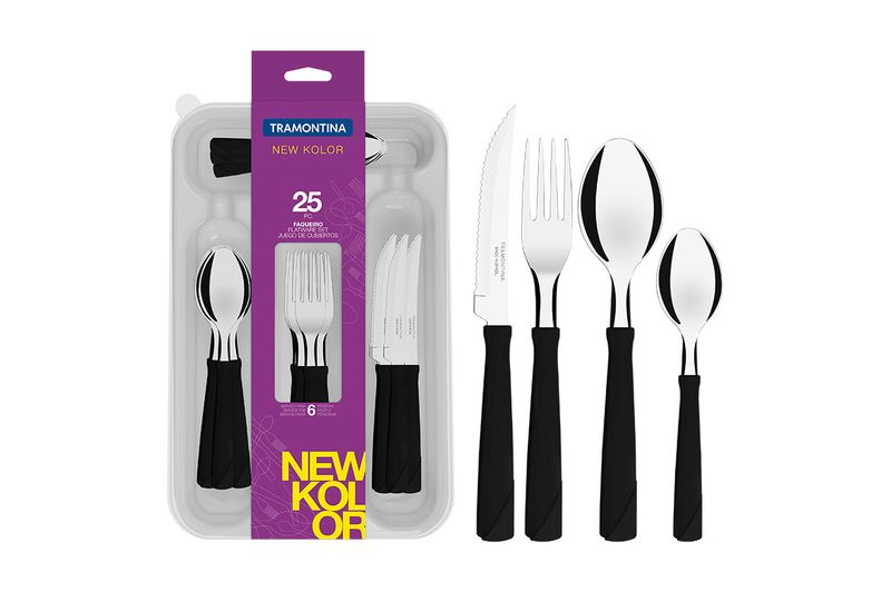 Juego-de-Cubierto-Tramontina-New-Kolor-25-Piezas-Acero-Inox-Negro