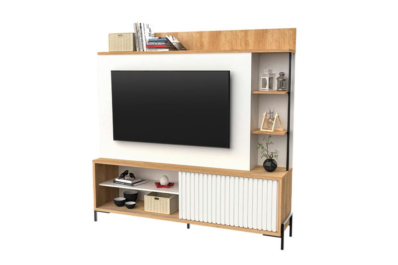 MuebleVarilladoTV65”Delos180MDRO05RobleNebraskaBlanco