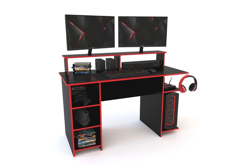 Escritorio-Gamer-Delos-Con-Alzado-DGA02-140M-Negro-Rojo