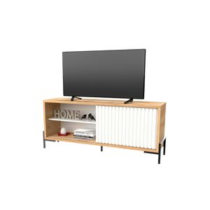 Rack Varillado TV 65” Delos DRO10 1 Puertas Roble Nebraska Blanco