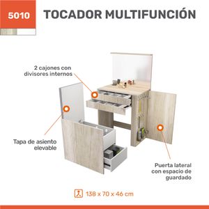 Maquillador Con Espejo , Asiento y Luz Led  -5010