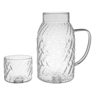Jarra con Vaso 1100 ml de Vidrio Labrado 22.5x13.5 cm