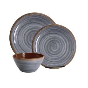 Set Vajilla x12 Piezas Shoppy  Juego De Platos Bowl Melamina Cocina Gris