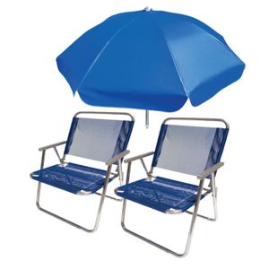 Combo Sombrilla 2 Mt + 2 Reposeras Única Posición Azules