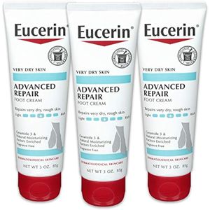 Crema para pies Eucerin con reparación avanzada para una sensación ligera, 3 onzas (paquete de 3)