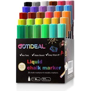 GOTIDEAL Marcadores de tiza líquida, 30 colores de pizarra de tiza de alta calidad, incluye 4