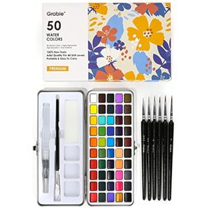 Grabie Juego de pintura de acuarela, ideal para pintar, 50 colores, pincel de pintura de detalles