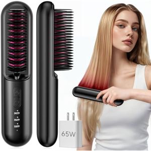Cepillo alisador de pelo inalámbrico con carga rápida de 6500 mAh modo dual (cable en uso e