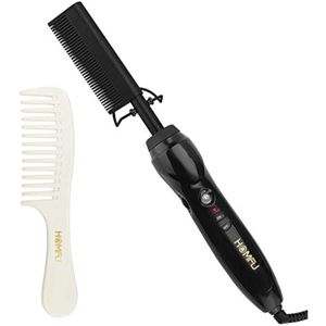 Plancha eléctrica de cerámica para cabello negro natural, peluca antiquemaduras y peine alisador de
