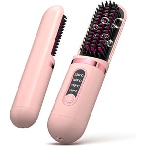 Go Brush Pro - Plancha de pelo inalámbrica para mujer, mini alisador eléctrico recargable, alisador