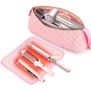 Bolsa de viaje para herramientas para el cabello con alfombrilla resistente al calor, organizador de