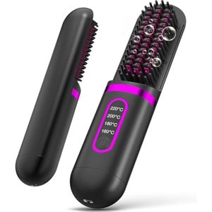 Go Brush Pro - Alisador de pelo inalámbrico para mujeres, peine alisador eléctrico recargable para