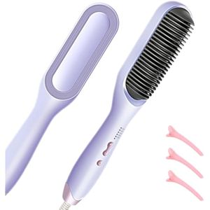 Alisador de cepillo iónico para el cabello, 5 ajustes de temperatura, calentamiento rápido y doble