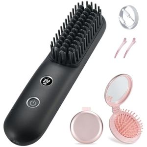 Mini peine de viaje portátil inalámbrico negativo iónico caliente para mujer, plancha de pelo y