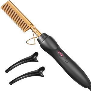 Peine caliente para alisar el cabello, peine eléctrico de cerámica, rizador para cabello negro