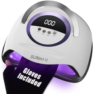 Lámpara de uñas LED UV profesional de 300 W con guantes, luz UV para kit de esmalte de uñas de gel,