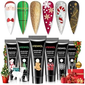 vrenmol Gel de uñas de polietileno: 6 colores rojo, negro y dorado, uñas de gel con purpurina UV,