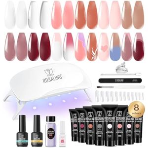 ROSALIND Kit de poligel para uñas, 8 colores + kit de accesorios de arte de uñas blanco y marrón,