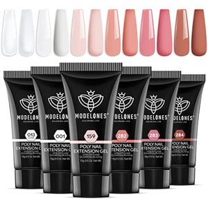 modelones Juego de gel de uñas de poli, 6 colores nude, rosa y marrón, colección diaria, juego de