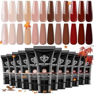 modelones Gel de extensión de uñas polivinílicas, 12 colores, otoño, otoño, tono de piel nude, rojo,