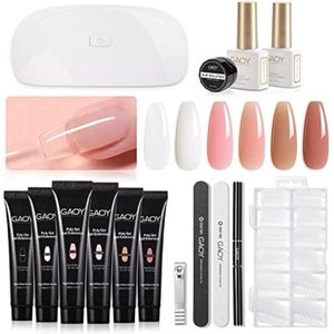 GAOY Kit de uñas de gel de poliéster con kit de inicio de luz UV, 6 piezas de gel constructor de