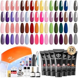 Modelones Kit de uñas de gel de extensión de polietileno, 32 colores para todas las estaciones, kit