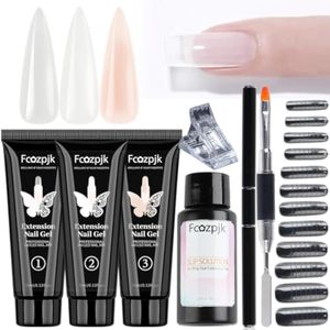 Kit de uñas de gel de extensión de poliéster, kit de gel de uñas transparente blanco rosa con