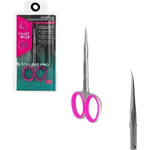 Staleks Pro, Tijeras profesionales para cutículas, cuchillas con gancho y asas de silicona rosa,