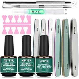 Kit de eliminación de esmalte de uñas de gel, paquete de 2 quitaesmalte de gel con látex líquido,