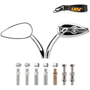 LKV Espejos retrovisores de motocicleta con forma de lágrima de calavera con perno roscado M8 M10,