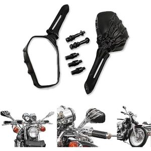 HTTMT MT333- Espejo de calavera negro compatible con Harley Heritage Sportster Dyna Glide Softail