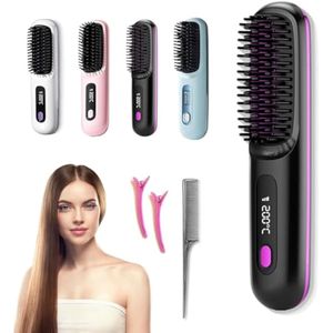 Numoya Go Brush Pro, cepillo alisador de pelo portátil, pantalla LCD, ligero, inalámbrico (negro)