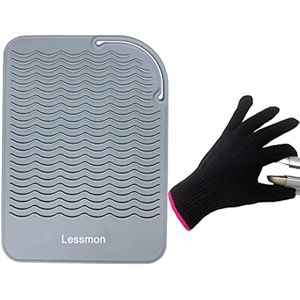 Tapete de viaje de plancha plana, protector de mostrador de rizador con guante resistente al calor