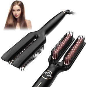 Cepillo y rizador de pelo 2 en 1 con revestimiento de cerámica, peine alisador de cabello de