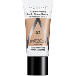 Almay Skin Perfecting Healthy Biome Foundation Makeup with Prebiotic Complex SPF 25, Hypoallergenic,