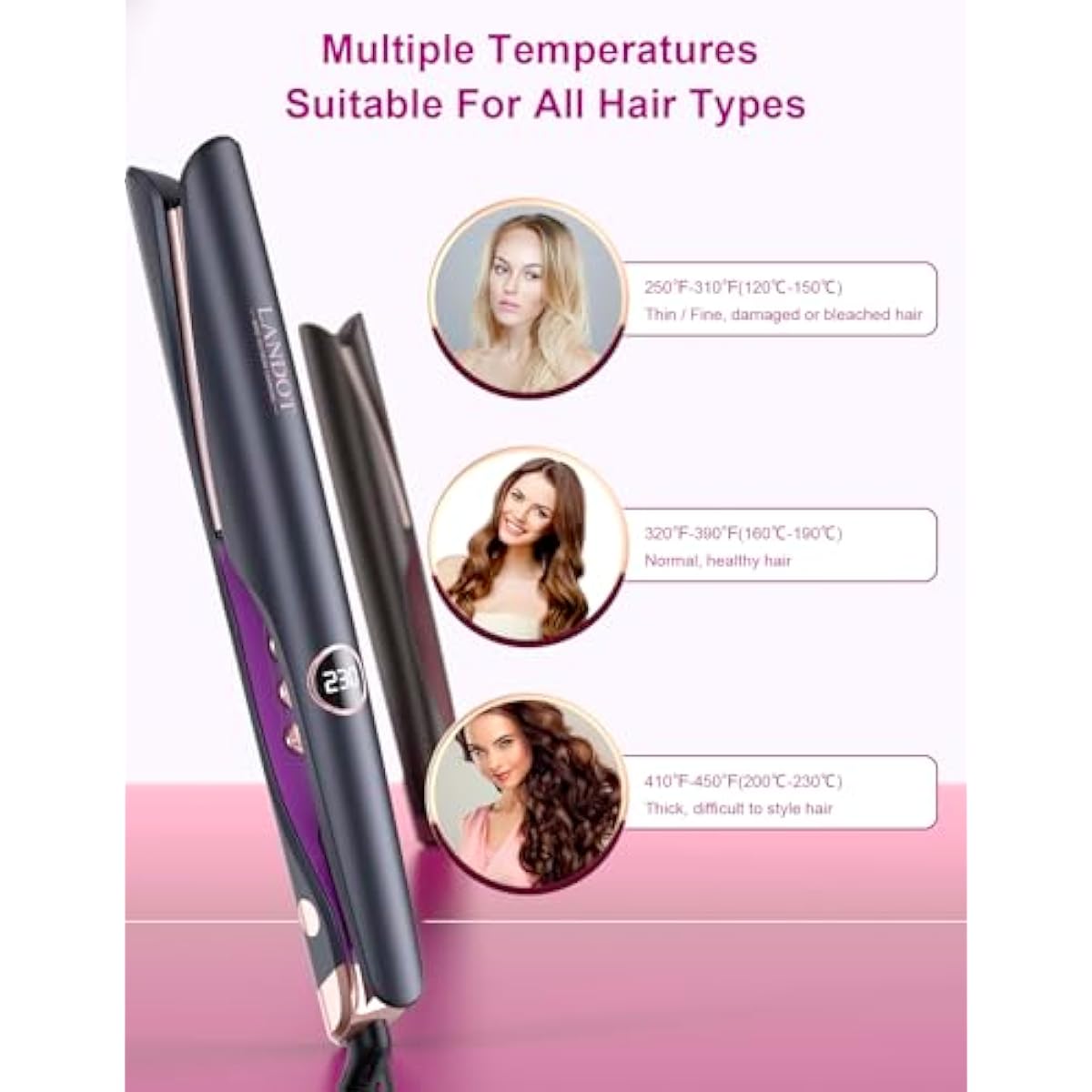 LANDOT Plancha y rizadora de pelo en 1, plancha plana de