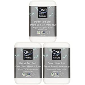 One With Nature Jabón de sal del Mar Muerto de 4 onzas con aceite de argán y manteca de karité, sal