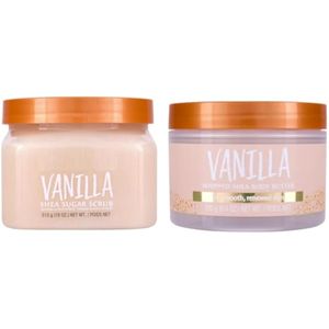 T. Hut - Exfoliante de azúcar de karité de vainilla de 18 onzas con mantequilla corporal batida, 8.4