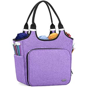 YARWO Bolsa de tejer, organizador de almacenamiento de hilo para madejas de hilo, agujas de tejer,