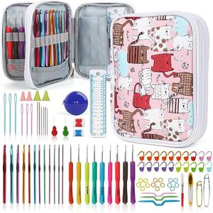 Katech - Kit de ganchos de ganchillo con estuche, juego de 85 piezas de ganchillo, ganchos