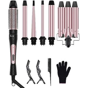 Rizador 6 en 1, juego de rizador de 3 barriles con cepillo para rizar (1.5 pulgadas) y 5 varitas