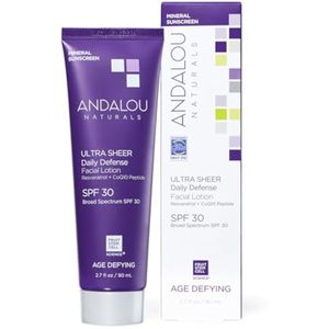 Andalou Naturals Protector solar facial antienvejecimiento, protector solar mineral de óxido de zinc