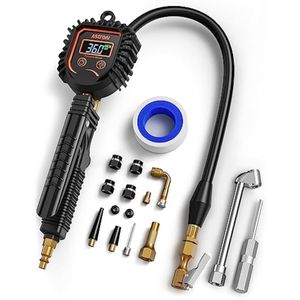 AstroAI Inflador digital de neumáticos con manómetro, portabrocas de aire de 250 PSI y accesorios de