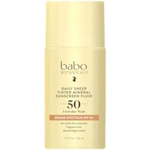 Babo Botanicals Daily Sheer - Líquido protector solar mineral teñido SPF50 - Óxido de zinc natural -