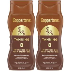 Coppertone Tanning Sunscreen Lotion, Water Resistant Body Sunscreen SPF 8, Broad Spectrum SPF 8