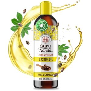 GuruNanda Aceite de ricino (8 onzas líquidas), 100% puro, prensado en frío y sin hexano, aceite